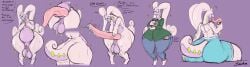 absurd_res animal_genitalia anthro archibald_(gaby_le_dandy) ass balls belly big_balls big_butt big_penis blush bodily_fluids bulge clothed clothing dessert digital_media_(artwork) embarrassed english_text erection eyewear food generation_6_pokemon genital_fluids genitals glasses goodra hi_res huge_butt ice_cream looking_at_viewer looking_back male nerd nervous nintendo nude open_mouth penis pokemon pokemon_(species) sheath shy simple_background smile sockodrawing solo sweat sweatdrop tail text thick_thighs wide_hips