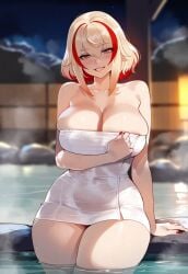 1girls ai_generated artstyle_imitation azur_lane blonde_hair breasts female floox high_resolution hot_spring huge_breasts iron_blood_(azur_lane) light-skinned_female light_skin onsen red_eyes roon_(azur_lane) short_hair stable_diffusion thiccwithaq_(ai_style) thick_thighs wide_hips