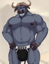 abs anthro bovine buffalo bulge chief_bogo disney dream_and_nightmare english_text glasses jockstrap male_only musclegut muscles muscular nipples pecs underwear zootopia