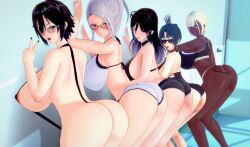 5girls akinama_family_(noir-black-shooter) black_hair bleached blue_eyes brown_eyes dark-skinned_female dark_blue_hair gilf kazane_akinama_(noir-black-shooter) koikatsu milf naoki_akinama_(noir-black-shooter) noir-black-shooter oc original original_character pool purple_eyes queen_of_hearts raiko_kashiwasaki_(noir-black-shooter) satori_douji_(noir-black-shooter) short_hair silver_hair swimsuit tomoe_himejima_(noir-black-shooter)