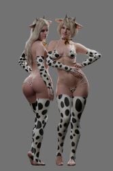 2girls 3d ashley_graham ashley_graham_(ella_freya) big_breasts bikini blonde_hair breasts capcom cleavage clothing cow_ears cow_horns cow_print cow_print_bikini cowbell curvy erect_nipples feet female female_only high_resolution large_breasts light-skinned_female looking_at_viewer navel neckwear nipple_bulge pale_skin panties realistic resident_evil resident_evil_4 resident_evil_4_remake resident_evil_8:_village rosemary_winters short_hair solo solo_female strauzek swimwear thick_thighs toes wide_hips