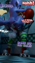 1boy 1futa 1male 3d animatronic baby_(fnafsl) better_version_at_source carrying carrying_another carrying_partner carrying_position circus_baby circus_baby_(fnaf) clown clown_girl dialog dirty_talk duo english english_dialogue english_text felid feline femboy five_nights_at_freddy's five_nights_at_freddy's:_sister_location futa/male futa_on_male futadom futanari green_eyes huge_balls huge_cock jordevoir male oc onomatopoeia original_character penetration penile penile_penetration penis red_hair sex soniclux striped_socks text thigh_high_socks thigh_socks twintails twitter_sample