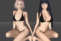 2girls 3d female female_only hyuuga_hinata low_angle_(artist) naruto naruto_(series) naruto_shippuden sakura_haruno