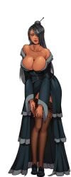 big_breasts female final_fantasy final_fantasy_x harem_heroes hentai_heroes hentai_heroes_character large_breasts long_hair long_legs looking_at_viewer lulu_(final_fantasy)_(cosplay) nutaku png ponytail salem_(hentai_heroes) stockings tan_skin thighs transparent_background