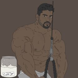 big_muscles cum dark-skinned_male dark_skin huge_muscles human jar male male_focus male_only muscles sweat sweatpants wannaplay workout