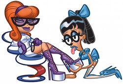 bathgate21 cartoon_network character_request crossdressing dexter dexter's_laboratory dextra femdom girly glasses high_heel_boots high_heels mandark rule_63 slave tagme