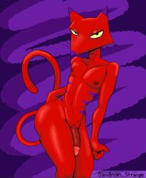 abstract_background anthro ass big_butt cartoon_network courage_the_cowardly_dog domestic_cat felid feline felis genitals katz_(courage_the_cowardly_dog) male male_only mammal penis sandman_strange solo thick_thighs wide_hips