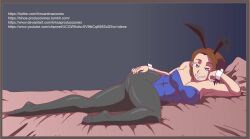 blue_eyes brown_hair bunny_ears bunnysuit hinca-p jill_valentine on_bed resident_evil solo