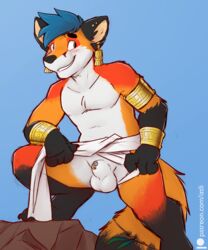 2020 anthro balls blush canid canine fox genitals hi_res iztli male male_only mammal penis penis_tip presenting solo