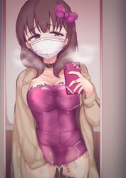 1girls erect_nipples female_only idolmaster mask mirror_selfie sakuma_mayu selfie wet