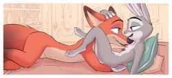 amadose animal_genitalia animal_penis anthro biped canid canine canine_genitalia canine_penis disney duo female flaccid fox fur genitals grey_body grey_fur hi_res judy_hopps lagomorph leporid male mammal nick_wilde orange_body orange_fur penis rabbit sheath zootopia