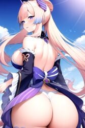 1female 1girls ai_generated ass_focus ass_view blue_eyes blue_hair clothed clothed_female genshin_impact pink_hair sangonomiya_kokomi showing_ass showing_off_ass video_game video_game_character video_games