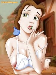 beauty_and_the_beast belle belle_(beauty_and_the_beast) big_breasts bra brown_hair cartoonvalley.com disney disney_princess nipple_slip nipples