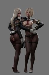 2girls 3d ashley_graham ashley_graham_(ella_freya) big_breasts blonde_hair bodystocking breasts capcom cleavage clothing curvy erect_nipples female female_only high_resolution large_breasts light-skinned_female looking_at_viewer navel pale_skin panties pantyhose realistic resident_evil resident_evil_4 resident_evil_4_remake resident_evil_8:_village rosemary_winters short_hair solo solo_female strauzek thick_thighs wide_hips