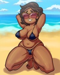 1girls alternate_version_available beach big_breasts bikini brown_hair camila_noceda closed_eyes dark-skinned_female dark_skin disney eyelashes female female_focus female_only high_resolution highres huge_breasts latina mature mature_female mexicanjoe micro_bikini milf mother purple-tinted_eyewear smile smiling sunglasses the_owl_house thick_thighs tinted_eyewear wide_hips