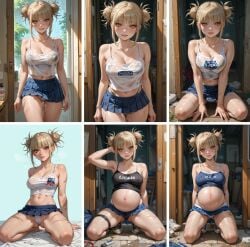 1girls ai_generated breasts creampied cum_in_pussy female himiko_toga kidnapped mini_skirt my_hero_academia pregnant pregnant_female scars scars_on_face scars_on_legs sex skirt t-shirt