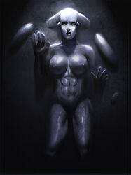 1girls aayla_secura abs boobs breasts carbonite female female_only kaihlan lekku living_trophy monochrome mouth_open muscular muscular_female naked nude open_mouth star_wars tagme twi'lek