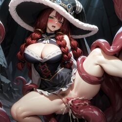 ai_generated cleavage dress fairy_tail irene_belserion large_breasts payop restrained tentacle tentacle_sex vaginal_penetration witch_hat