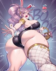 1girls alternate_costume ass ass_focus breasts bunny_ears bunny_girl bunnysuit easter female female_only fire_emblem fire_emblem_awakening huge_ass large_breasts light-skinned_female nintendo olivia_(fire_emblem) pink_eyes pink_hair solo supersatanson