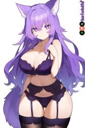 1girls ai_generated big_breasts breasts curvy cute dog_ears dog_girl doggirl female female_focus female_only highres hips huge_boobs huge_breasts kemonomimi light_skin light_skinned_female lingerie long_hair looking_at_viewer patreon_username petgirl purple_ears purple_eyes purple_hair purple_tail standing thick_thighs thighhighs thighs tori toriwoofs watermark wavy_hair white_skin white_skinned_female wide_hips wolf_ears