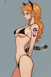 1girls ai_generated bare_arms bare_legs bare_shoulders bare_thighs big_breasts bikini bikini_bottom bikini_top blush cat_ears cat_tail clothed clothing color female female_focus female_only hi_res large_breasts light-skinned_female light_skin long_hair looking_at_another nami nami_(one_piece) one_piece orange_eyes orange_hair post-timeskip prixmal shounen_jump solo solo_female tagme tattoo thick_thighs