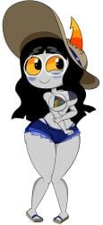 aged_up amisia_erdehn beach_hat bikini_top black_hair blush breasts clothing cloudcyanide femele full_body glasses grey_skin hips hiveswap honrs long_hair ms_paint_adventures sandals shorts smile thick_thighs thighs troll wide_hips