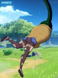 absorbing absorption absorption_vore blue_hair cell_(dragon_ball) cell_vore chartx female flesh_wall forced forced_vore ganyu_(genshin_impact) genshin_impact short_hair socks squeeze squish squished struggling_prey tail tail_bondage tail_bulge tail_grab tail_vore tailjob vore