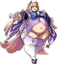 1female 1females 1girl 1girls breasts exposed_fat_belly fat fat_belly fat_woman female female_only genshin_impact hoyoverse inazuma_girls light-skinned_female light_skin maxfullbody mihoyo mihoyo_technology_(shanghai)_co._ltd. obese obese_female overweight overweight_female sangonomiya_kokomi solo solo_female solo_focus