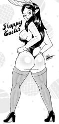 ass back big_ass big_breasts big_butt black_and_white bunny_ears bunnysuit disney disney_channel disney_xd easter happy_easter holidays large_ass lilith_clawthorne looking_at_viewer looking_back mature mature_female monochrome pointy_ears rear_view rod_akihiro the_owl_house thick_thighs