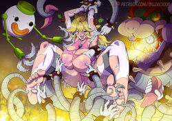 1girls areolae barefoot billvicious blonde_hair blue_eyes breasts cameltoe crown earrings elbow_gloves feathers feet female female_only gloves huge_breasts human human_only jewelry koopa_clown_car legwear long_hair mario_(series) mecha-bowser nintendo nipples one_eye_closed open_mouth panties pink_panties princess_peach restrained soles solo super_mario_bros. super_mario_sunshine tears thighhighs tickle_fetish tickle_torture tickling tickling_armpits tickling_feet tickling_nipples tickling_pussy toes torn_clothes torn_legwear torn_thighhighs white_gloves