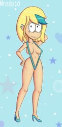 1girls big_breasts blonde_hair blue_hair breasts earrings female female_only heels high_heels human lingerie mrcrabx10 sam_sharp shoes skimpy solo solo_female solo_focus straight_hair the_loud_house thighs