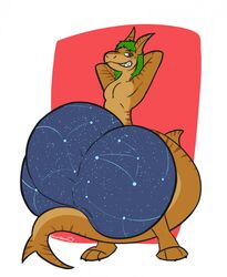 3_toes anthro balls big_balls big_bulge big_penis brown_body bulge clothing constellation_motif fish genitals green_hair hair hand_behind_head hi_res huge_balls huge_bulge huge_cock hyper hyper_balls hyper_bulge hyper_genitalia hyper_penis looking_at_viewer male male_only marine penis shark smile solo starrfluff toes underwear