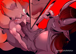 2boys anal anal_sex blonde_hair censored claws costume cum eijirou_kirishima facial_markings fehforfun fellatio grey_skin hero huge_cock katsuki_bakugou kitsune multiple_boys multiple_tails my_hero_academia nipple_tweak oni penis pixelated red_eyes red_hair sharp_fingernails sharp_teeth tail x-ray yaoi