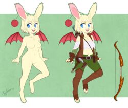 anthro blue_eyes bow breasts female final_fantasy mahogania_(whispwhim) moogle nude rishi-chan square_enix weapon wings