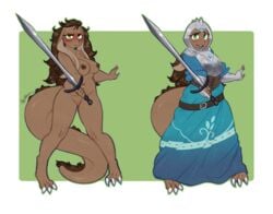 anthro armor blush breasts female final_fantasy frida_(whispwhim) green_eyes nu_mou nude rishi-chan square_enix sword