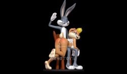 3d 3d_(artwork) anthro anthro_only blonde_hair bugs_bunny clothing digital_media_(artwork) duo female genitals gloves hair handwear lagomorph leporid lola_bunny looking_back looking_pleasured looney_tunes male male/female mammal nonotoys pawpads pinup pose pussy rabbit raised_tail sitting slap spanking_butt tail warner_brothers