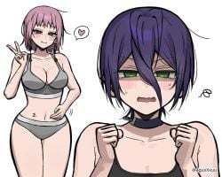 2d 2d_(artwork) 2d_artwork 2girls aguxxxuu alternate_breast_size bare_arms bare_belly bare_chest bare_hands bare_hips bare_legs bare_navel bare_shoulders bare_skin bare_thighs belly belly_button bewitching_thighs big_breasts black-haired_female black_choker black_hair blush blush_face blushing_at_viewer blushing_female blushing_lines bra breasts busty busty_female busty_girl busty_teen busty_teenager chainsaw_man child_bearing_hips choker cleavage closed_mouth_smile collarbone curvaceous curvaceous_body curvaceous_female curvaceous_figure curvaceous_hips curvaceous_teenager curvy curvy_body curvy_female curvy_figure curvy_hips curvy_teen digital digital_art digital_drawing digital_drawing_(artwork) digital_media digital_media_(artwork) drawing elbows exposed_arms exposed_belly exposed_chest exposed_hips exposed_legs exposed_navel exposed_shoulders exposed_skin exposed_thighs eyebrows_visible_through_hair female female_focus female_only fertile_hips fingers frown frown_eyebrows frowning frowning_at_viewer green-eyed_female green_eyes grey_bra grey_panties grey_underwear groin hair_between_eyes hand_on_belly hand_on_own_belly hand_on_own_stomach hand_on_stomach head_tilt heart high_resolution highres hourglass_figure large_boobs large_breasts lean_figure legs_closed legs_together light_smile long_hair looking_at_viewer matching_underwear midriff mole_on_face mole_under_each_eye mole_under_eye mole_under_eyes mole_under_mouth multiple_females multiple_girls narrow_waist navel open_mouth panties parted_lips peace_sign pink-haired_female pink_hair pink_hair_female purple-eyed_female purple_eyes reze_(chainsaw_man) ring_eyes ringed_eyes shoulders sign simple_background slender_body slender_waist slim_female slim_waist smile smiley_face smiling smiling_at_viewer standing teen_girl teenage_female teenage_girl teenage_tits teenager thick_thighs thighs thighs_together tilted_head tongue underwear underwear_only upper_body v v_sign white_background wide_hips young_female young_woman