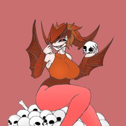 1girl awake_(artist) big_ass big_breasts bone bones female gamera_(series) gyaos monster_girl red_eyes sharp_teeth skulls solo solo_female
