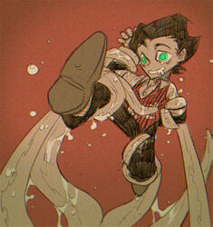 184gd 1boy bodily_fluids clothing digital_media_(artwork) don't_starve don't_starve_together dont_starve dont_starve_together drooling hair human human_male klei_entertainment male male_only mammal restrained saliva simple_background solo spiral_eyes tentacle tentacle_on_male tentacles video_games wilson_percival_higgsbury