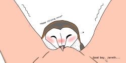 absurd_res anon anonymous_character anonymous_female avian barn_owl beak bird bite_mark_on_thigh blusb closed_eyes cunnilingus digital_media_(artwork) female female_on_feral female_pov female_self_insert feral first_person_view good_boy happy heart_symbol hi_res human human_on_feral ibispaint_(artwork) interspecies jareth labyrinth labyrinth_(1986) light-skinned_female male male/female mammal nude nude_female oral owl praise romantic romantic_couple sex shaking simple_background straight trembling trembling_for_pleasure tyto tyto-alba tytonid vaginal_penetration white_background y/n zoophilia