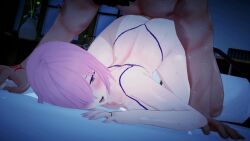 1boy 1girls 3d ambiguous_penetration animated ass_up bed bedroom big_ass doggy_style face_down_ass_up fate/grand_order fate_(series) fujimaru_ritsuka_(male) gustavo40 hair_over_one_eye koikatsu light-skinned_male light_skin loop mash_kyrielight muscular muscular_male night nude nude_male pale-skinned_female pale_skin pink_hair purple_eyes short_hair sound tagme video yarigguri