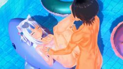 1boy 1girls 3d animated bare_arms bare_ass bare_back bare_chest bare_legs bare_shoulders bare_thighs barefoot blue_eyes blue_hair blue_nails censored feet_on_face female female_penetrated floatie gawr_gura hairpin handholding holding_hands hololive hololive_english hololive_myth interlocked_fingers koikatsu loop lowres lying_on_back male male/female mosaic_censoring no_sound pool pussy short_hair small_breasts soles sunglasses sunglasses_on_head swimming_pool swimsuit toes vagina vaginal_penetration video virtual_youtuber