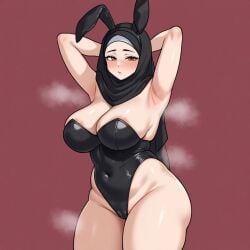 1girls ai ai_generated areola areolae_visible_through_clothing arm_sleeves big_breasts blue_eyes breasts_spilling_out chubby chubby_female chubby_thighs curvaceous curvy curvy_female curvy_figure cute_face female fupa hands_behind_back hands_behind_head hijab hijabi hip_dips large_breasts leotard leotard_spandex muslim muslim_female nipples nipples_outside pussy_lips steam steamy steamy_armpits