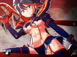 1girls 3d abs annoyed annoyed_expression biyo black-haired_female black_hair damaged damaged_clothes female fight kill_la_kill matoi_ryuuko revealing_clothes