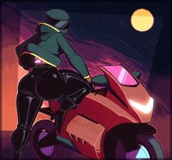 1futa 1girls big_ass big_butt bike biker_girl clothed clothing crystal dark-skinned_futa epoch_(welwraith) fat_ass fully_clothed futanari heel_boots heels implied_futa leather leather_clothing leather_pants motorcycle motorcycle_helmet presenting presenting_ass presenting_hindquarters scraper_city solo solo_focus tight_clothes tight_clothing tight_pants welwraith