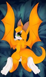 3_toes absurd_res anthro anus ass barefoot bat big_butt blush bodily_fluids breasts dakimakura dakimakura_design digital_media_(artwork) dust:_an_elysian_tail e-01 feet female fidget_(elysian_tail) fur genital_fluids genitals green_eyes hair hi_res looking_at_viewer looking_back lying mammal membrane_(anatomy) membranous_wings multicolored_body nimbat nude on_front orange_body orange_fur presenting presenting_hindquarters simple_background smile soles solo spreading tail toes vulva white_body white_fur wings