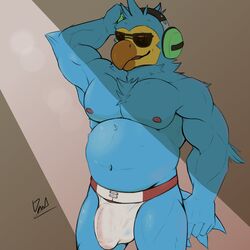 1:1 1boy animal_crossing anthro avian beak biceps bird blue_body blue_feathers bulge chest_tuft clothing columbid djako_hyena dodo eyewear feathers genitals headphones hi_res humanoid_genitalia humanoid_penis looking_at_viewer male male_only musclegut navel nintendo nipples partially_clothed pecs penis pink_nipples solo sunglasses topless translucent translucent_clothing tuft underwear video_games white_underwear wilbur_(animal_crossing)