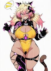 ai_assisted ai_generated big_breasts big_butt blonde_hair bodysuit cyborg indie_virtual_youtuber kokonuts looking_at_viewer mature_female milf mommy monkey nipple_bulge revealing_clothes sideboob solo thick_thighs tight_clothing twintails virtual_youtuber vtuber wide_hips