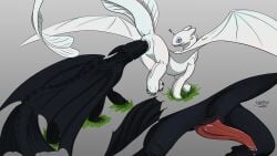 animal_genitalia anus black_body blue_eyes bodily_fluids constricted_pupils cunnilingus dragon dreamworks duo erection european_mythology exclamation_point female feral genital_fluids genital_slit genitals grass grey_background hi_res how_to_train_your_dragon long_tail looking_at_another looking_back looking_back_at_another male male/female membrane_(anatomy) membranous_wings multiple_angles mythological_creature mythological_scalie mythology nubless oral penis plant pupils quadruped questionable_consent scalie sex signature simple_background small_pupils standing surprised tail tail_anus tapering_penis toothless uzu_nu_(artist) vaginal_fluids vaginal_penetration western_dragon white_body wings