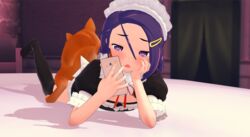 1girls bestiality bokutachi_wa_benkyou_ga_dekinai canine female knot knotted koikatsu kominami_asumi_(bokuben) maid_headdress maid_uniform nightbird740 phone self_upload zoophilia